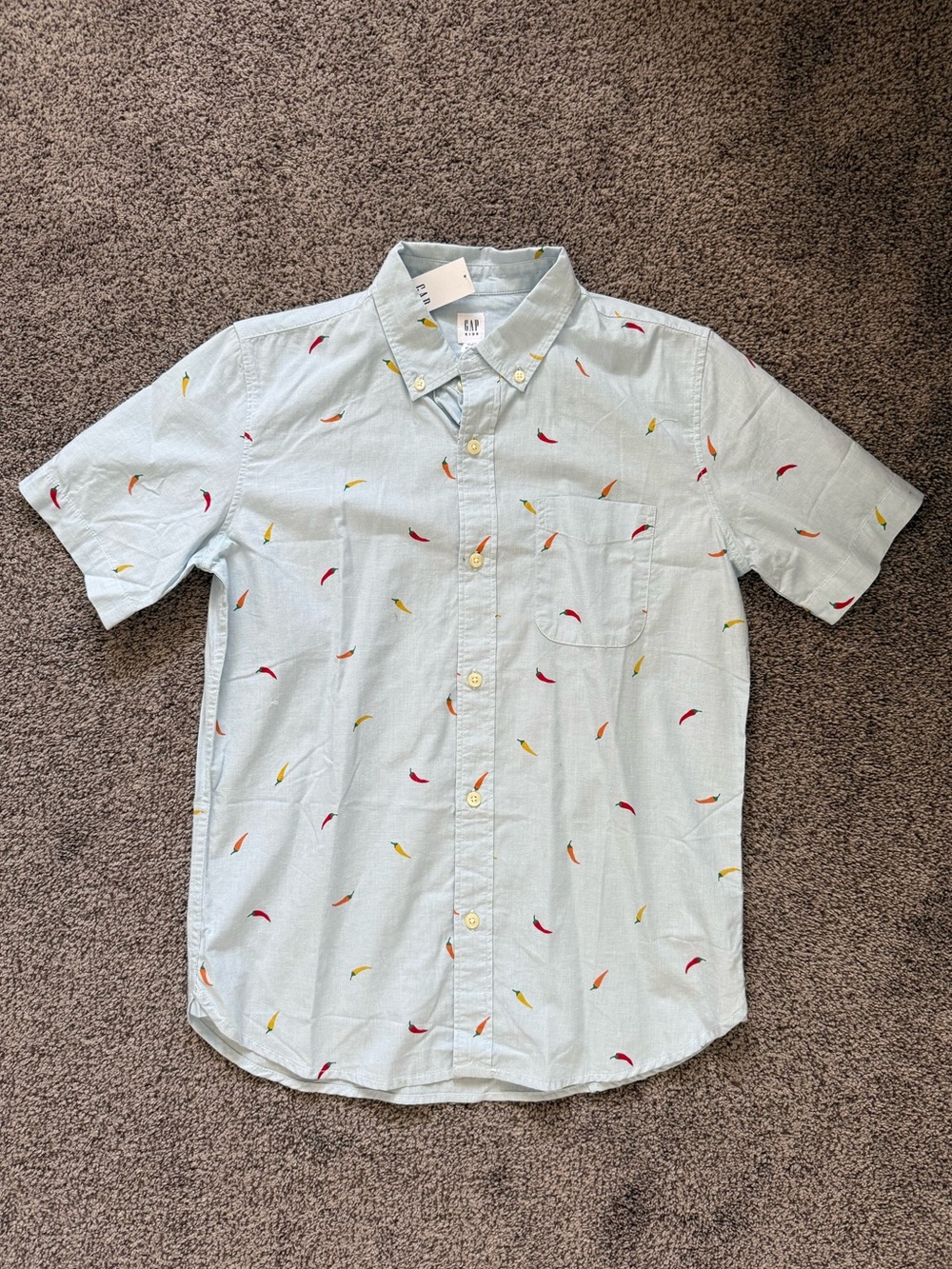 Boy’s Gap Light Blue With Colourful Peppers Print Button-Up Short Sleeve Shirt